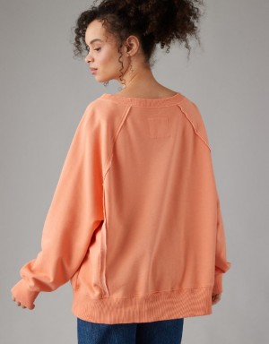 Aerie Big Hug Oversized Notch Neck Sweatshirts Orange | 4761DZYNO