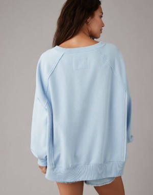 Aerie Big Hug Oversized Notch Neck Sweatshirts Light Blue | 9126SYFIC