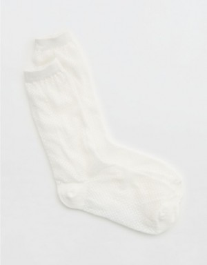 Aerie Chevron Lace Crew Socks White | 9501JHRAX