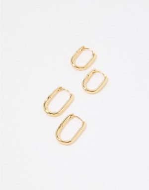 Aerie Chunky Paperclip Hoop Earring Pack Jewelry Gold | 1608FXWZU