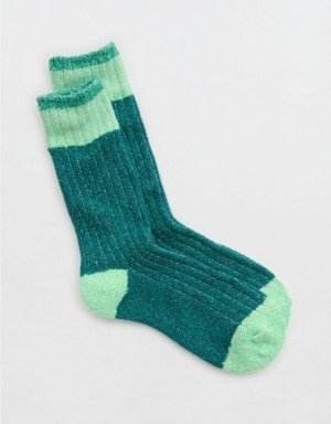 Aerie Colorblock Marled Crew Socks Green | 3952SCMQL