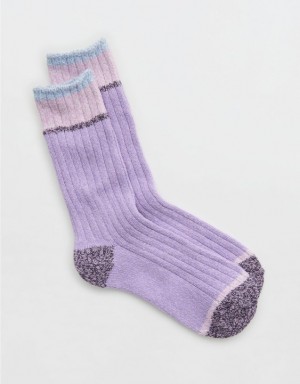 Aerie Colorblock Marled Crew Socks Purple | 7362DWTVZ