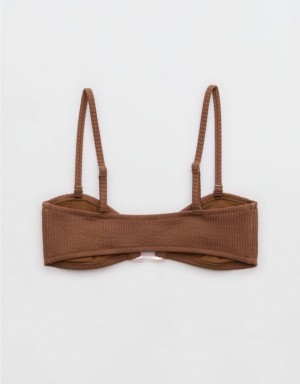 Aerie Crinkle Bandeau Bikini Top Dark Brown | 8460ZRCBS