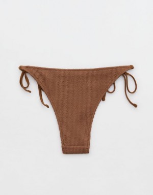 Aerie Crinkle Cheekiest Tie Bikini Bottom Dark Brown | 1439JWXFB