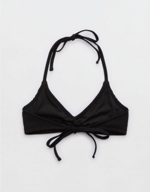 Aerie Crinkle Halter Voop Bikini Top Black | 5617EMKFL