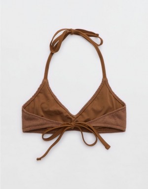 Aerie Crinkle Halter Voop Bikini Top Dark Brown | 1739YQORJ