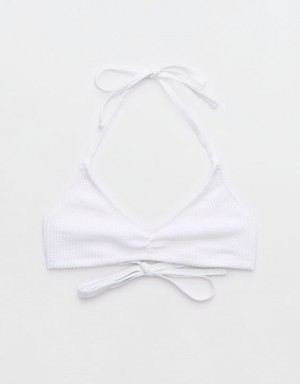 Aerie Crinkle Halter Voop Bikini Top White | 7016KTDLG