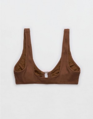 Aerie Crinkle Wide Strap Scoop Bikini Top Dark Brown | 1694WEOYI