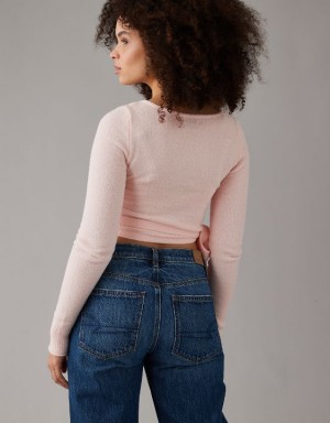 Aerie Cropped Ballet Wrap Cardigan Pink | 1890CIQKF