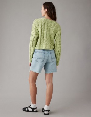 Aerie Cropped Cable-Knit Sweater Green | 3084URBPI