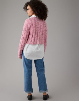 Aerie Cropped Cable-Knit Sweater Light Pink | 6731AKIZC