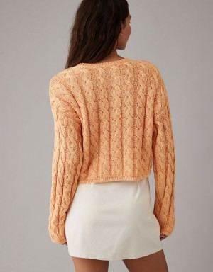 Aerie Cropped Cable-Knit Sweater Orange | 5974VOKLI