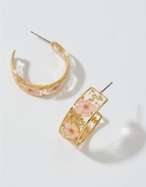 Aerie Flower Resin Hoop Jewelry Pink | 8906DPNVT