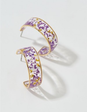 Aerie Flower Resin Hoop Jewelry Purple | 9048CZFOJ