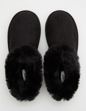 Aerie Fur Scruff Slippers Black | 1974MVXOY