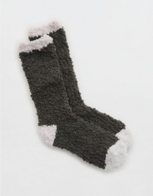 Aerie Fuzzy Crew Socks Grey | 1569LOPBZ