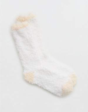 Aerie Fuzzy Crew Socks Light Yellow | 2653LMGWE