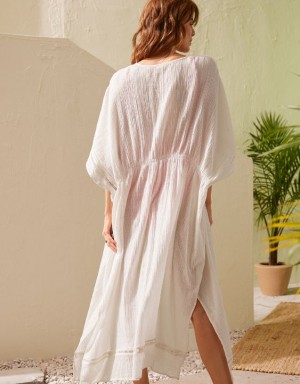 Aerie Gauze Maxi Tie Kimono Dress White | 7065QZGEX