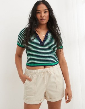 Aerie High Waisted Tie Waist Shorts White | 6472MEUIA