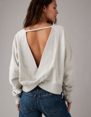 Aerie Long-Sleeve Cropped Twist-Back Sweatshirts Grey | 8791RFJVP