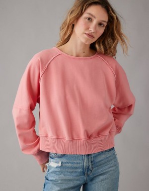 Aerie Long-Sleeve Cropped Twist-Back Sweatshirts Coral | 3651AXCMY