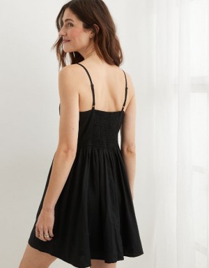 Aerie Love Of Linen Mini Dress Black | 4531LQJZT