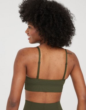 Aerie OFFLINE By Goals Ribbed Corset Sports Bras Olive | 8195TDKGC