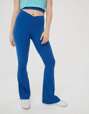 Aerie OFFLINE By Real Me High Waisted Crossover Flare Leggings Blue | 8615QLJOV