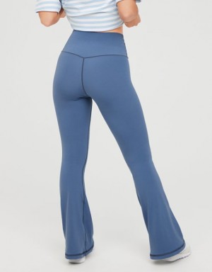 Aerie OFFLINE By Real Me High Waisted Crossover Flare Leggings Blue | 2841TQKZH