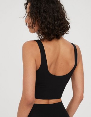 Aerie OFFLINE By Real Me Low Key Longline Sports Bras Black | 0435TULEG