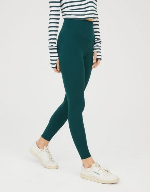 Aerie OFFLINE By Real Me XTRA Hold Up! Scallop Leggings Deep Green | 7385KOGTZ