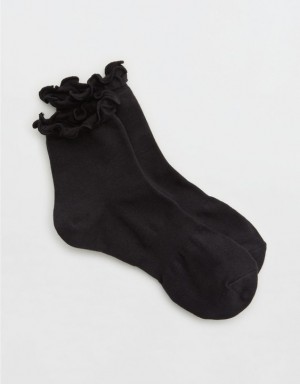 Aerie OFFLINE By Ruffle Ribbed Socks Black | 6758MWBEK