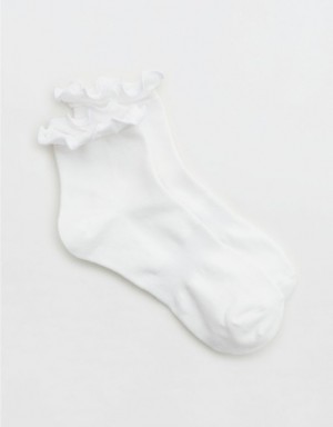 Aerie OFFLINE By Ruffle Ribbed Socks White | 2831SHQMG