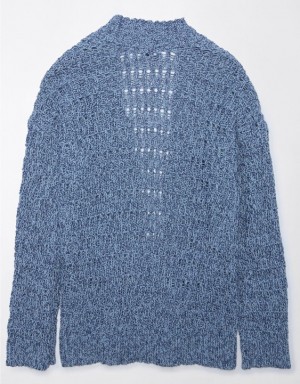 Aerie Oversized Pointelle Cardigan Blue | 4017ILAUH