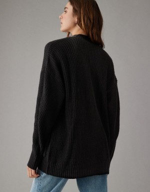 Aerie Pointelle-Knit Cardigan Black | 7152MDGYH