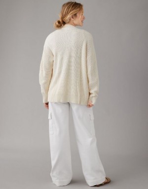 Aerie Pointelle-Knit Cardigan Cream | 9487TKVWL