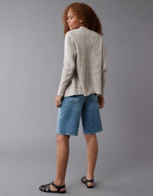 Aerie Pointelle-Knit Cardigan Grey | 7431TLJCE