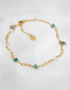 Aerie Pura Vida Bead & Stone Anklet Jewelry Gold | 2439VSHGU