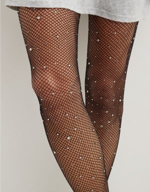 Aerie Rhinestone Socks Black | 3210RKQTW