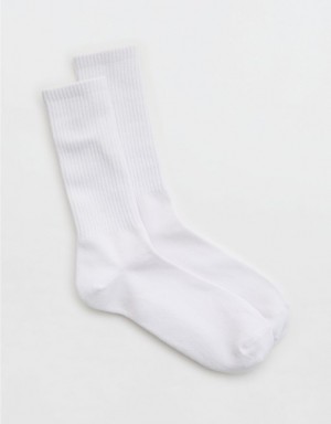 Aerie Ribbed Crew Socks White | 1540FILJX