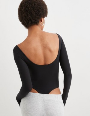 Aerie SMOOTHEZ Long Sleeve Bras Black | 4312FVCWZ