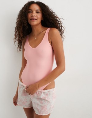 Aerie SMOOTHEZ Plunge Bodysuit Pink | 1835OVAMP