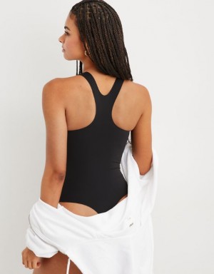 Aerie SMOOTHEZ Racerback Bodysuit Black | 2398UJWBM