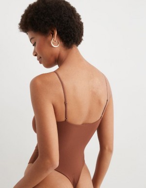 Aerie SMOOTHEZ Scoop Bodysuit Brown | 8412RFIEO