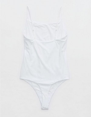 Aerie SMOOTHEZ Scoop Bodysuit White | 8697LIUFR