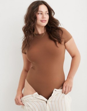 Aerie SMOOTHEZ Sleeve Bodysuit Brown | 8649RVWJB