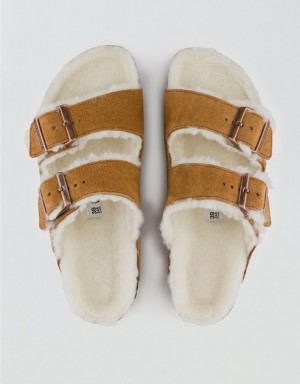 Aerie Shearling Arizona Sandals Brown | 5920ZRKWM