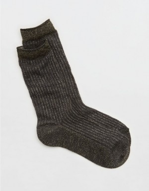 Aerie Sheer Metallic Crew Socks Black | 4827ZXOAF