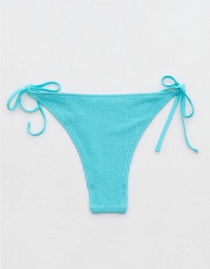 Aerie Shine Crinkle Cheekiest Tie Bikini Bottom Blue | 9173NQSAB