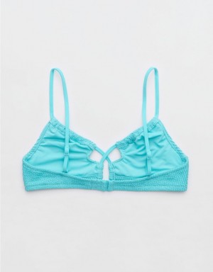 Aerie Shine Crinkle Lace Up Scoop Bikini Top Blue | 1793MXZPY